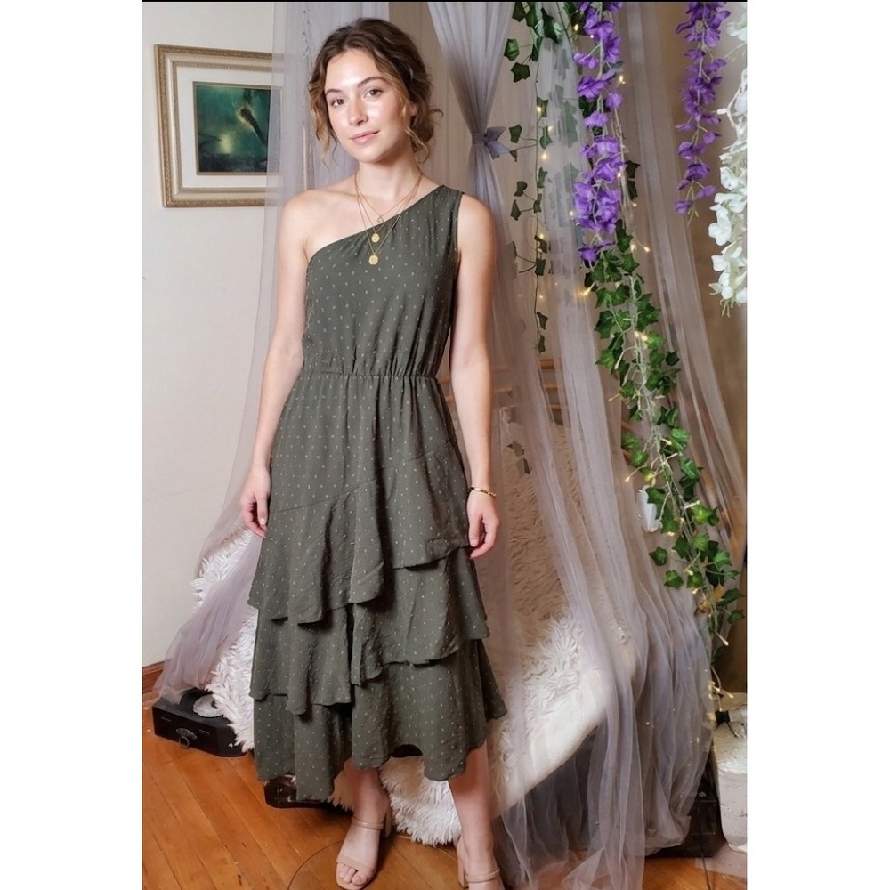 Cottagecore Forest Fairy Festival Midi Dress Whimsical Ruffle Vaca‎ Green Size S